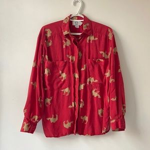 Camel Print Rayon Button Up Shirt